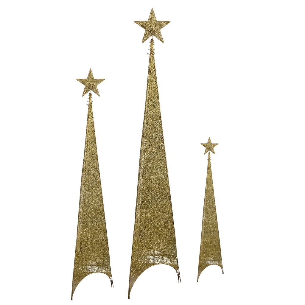 Figura navideña 180cm 100 luces LED árbol triangular dorado