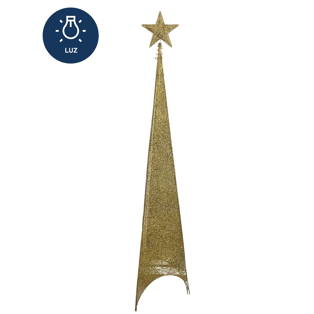 Figura navideña 180cm 100 luces LED árbol triangular dorado
