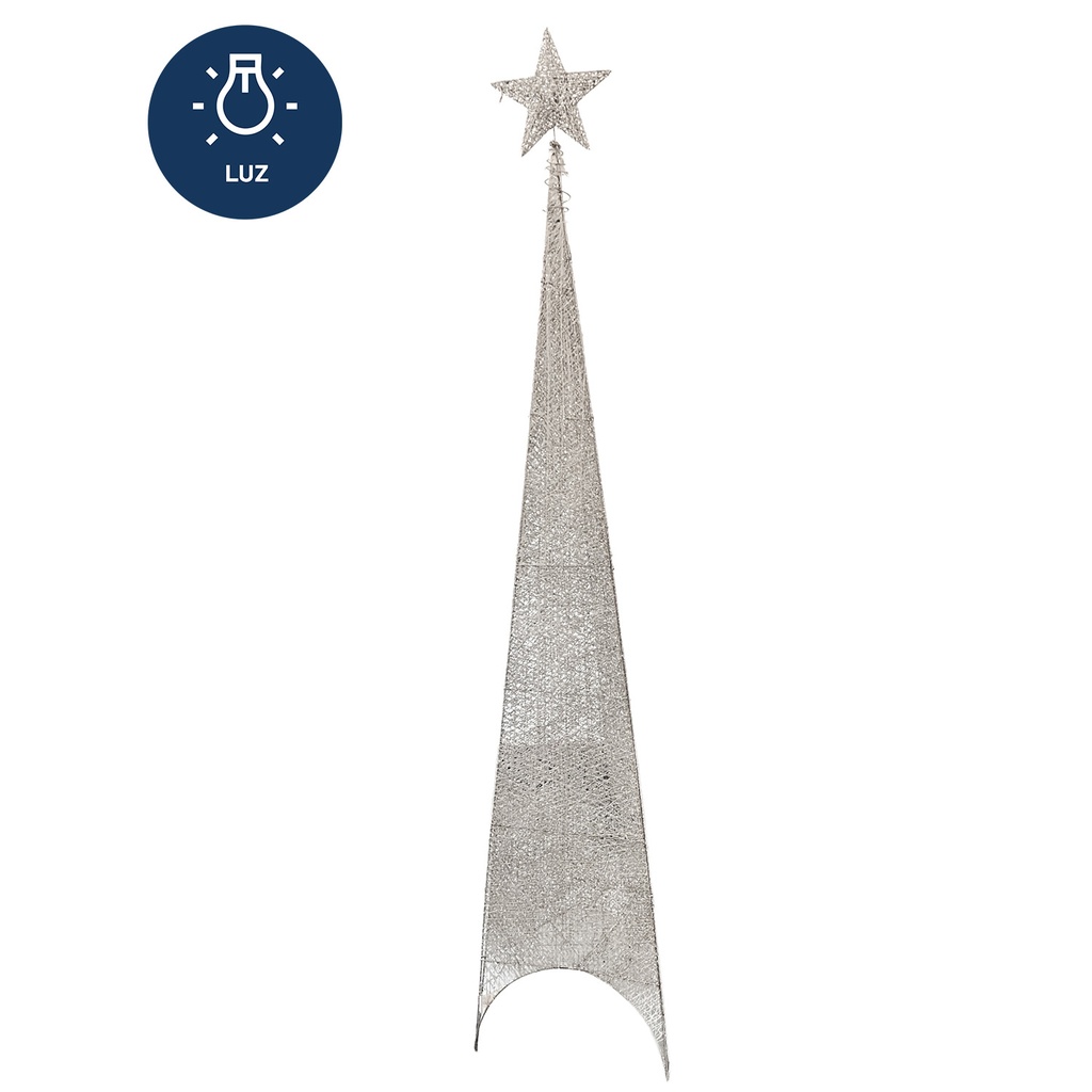 Figura navideña 210cm 100 luces LED árbol triangular plateado