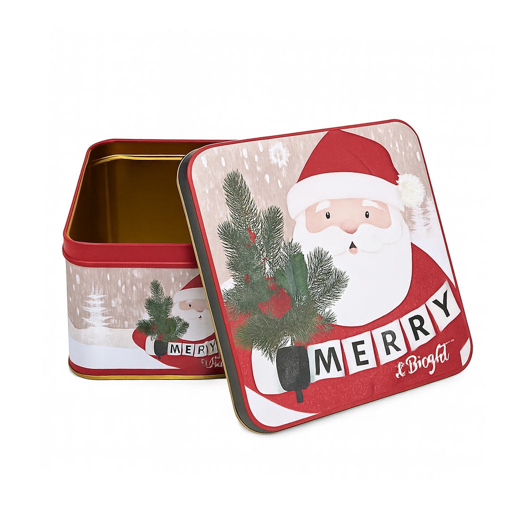 Caja lata navidad cuadrada pascuero 20cm
